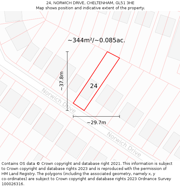 24, NORWICH DRIVE, CHELTENHAM, GL51 3HE: Plot and title map