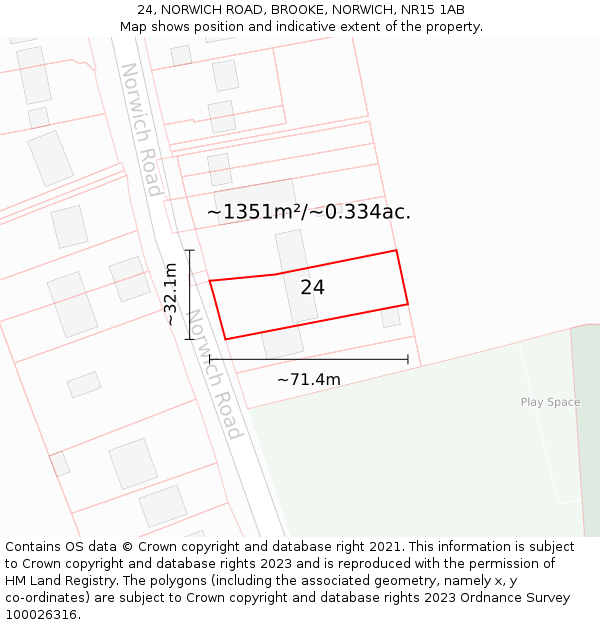 24, NORWICH ROAD, BROOKE, NORWICH, NR15 1AB: Plot and title map