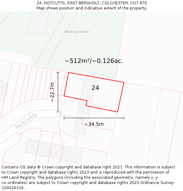 24, NOTCUTTS, EAST BERGHOLT, COLCHESTER, CO7 6TS: Plot and title map