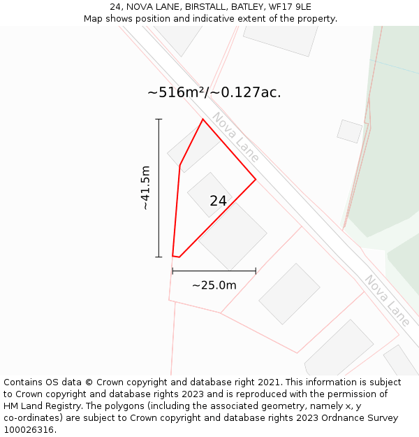 24, NOVA LANE, BIRSTALL, BATLEY, WF17 9LE: Plot and title map