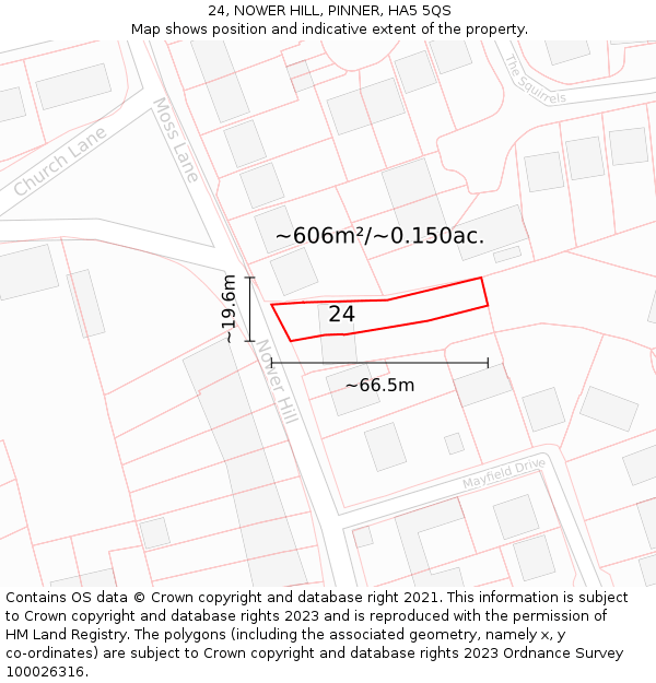 24, NOWER HILL, PINNER, HA5 5QS: Plot and title map
