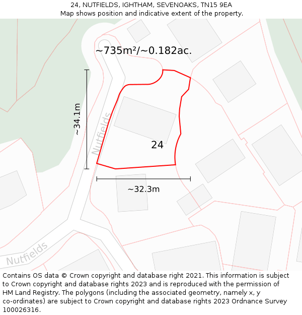 24, NUTFIELDS, IGHTHAM, SEVENOAKS, TN15 9EA: Plot and title map