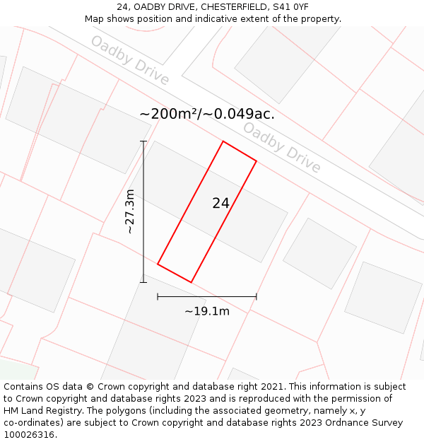 24, OADBY DRIVE, CHESTERFIELD, S41 0YF: Plot and title map