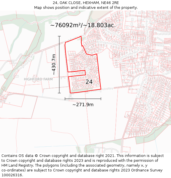 24, OAK CLOSE, HEXHAM, NE46 2RE: Plot and title map