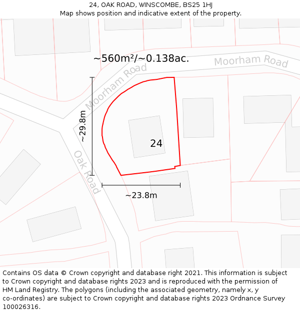 24, OAK ROAD, WINSCOMBE, BS25 1HJ: Plot and title map