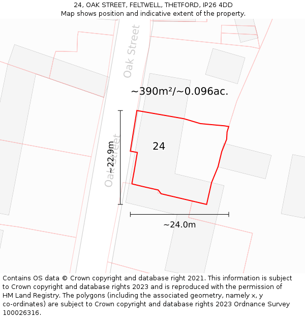 24, OAK STREET, FELTWELL, THETFORD, IP26 4DD: Plot and title map