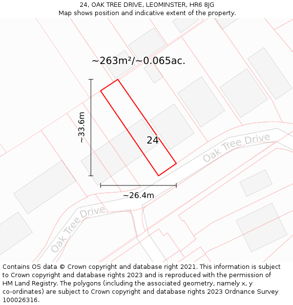 24, OAK TREE DRIVE, LEOMINSTER, HR6 8JG: Plot and title map