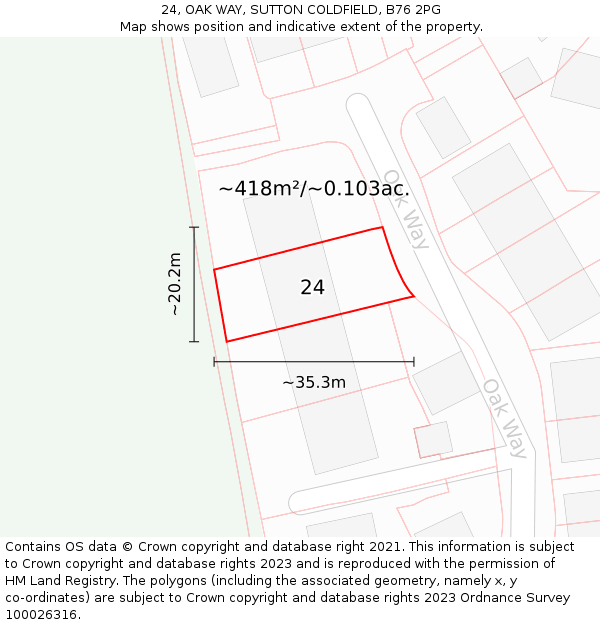 24, OAK WAY, SUTTON COLDFIELD, B76 2PG: Plot and title map