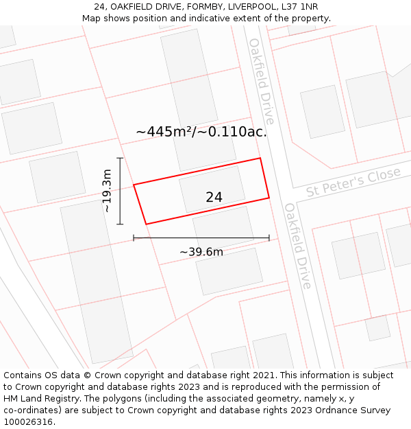 24, OAKFIELD DRIVE, FORMBY, LIVERPOOL, L37 1NR: Plot and title map