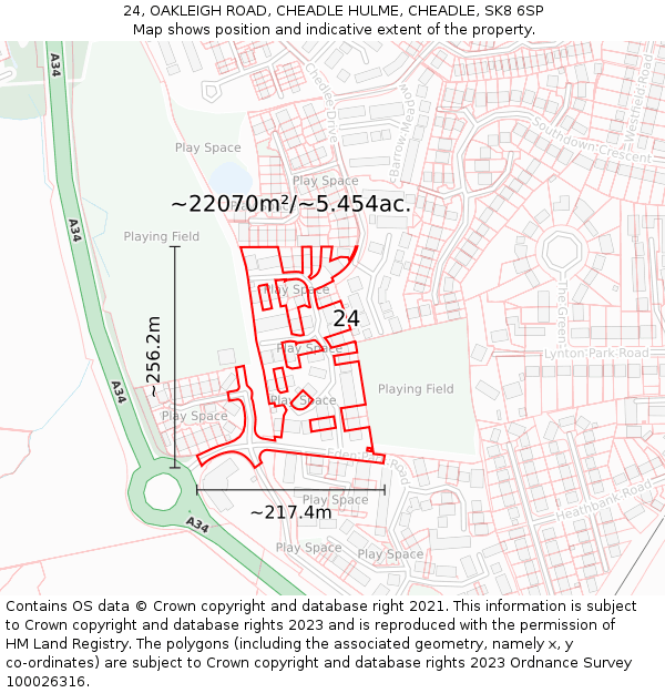 24, OAKLEIGH ROAD, CHEADLE HULME, CHEADLE, SK8 6SP: Plot and title map