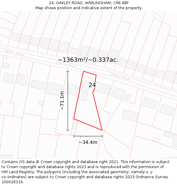 24, OAKLEY ROAD, WARLINGHAM, CR6 9BF: Plot and title map