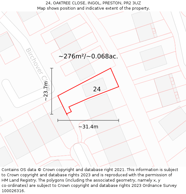 24, OAKTREE CLOSE, INGOL, PRESTON, PR2 3UZ: Plot and title map