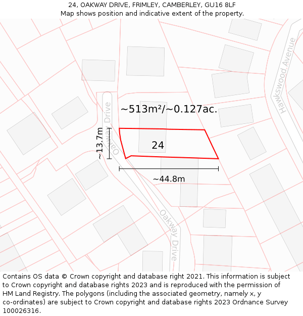 24, OAKWAY DRIVE, FRIMLEY, CAMBERLEY, GU16 8LF: Plot and title map