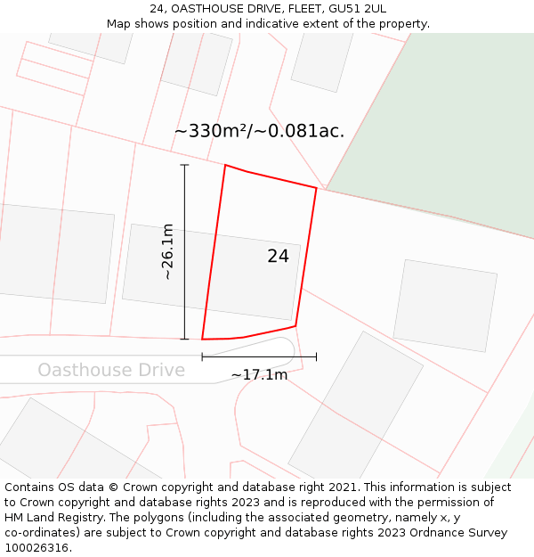 24, OASTHOUSE DRIVE, FLEET, GU51 2UL: Plot and title map