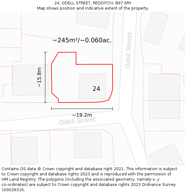 24, ODELL STREET, REDDITCH, B97 6RY: Plot and title map