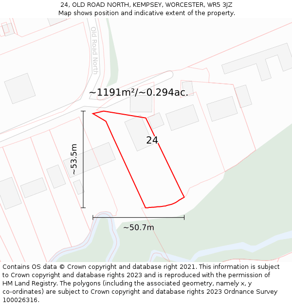 24, OLD ROAD NORTH, KEMPSEY, WORCESTER, WR5 3JZ: Plot and title map