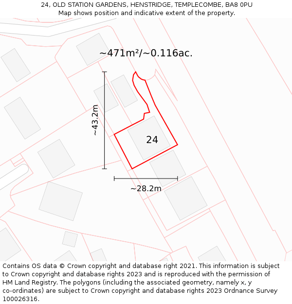 24, OLD STATION GARDENS, HENSTRIDGE, TEMPLECOMBE, BA8 0PU: Plot and title map