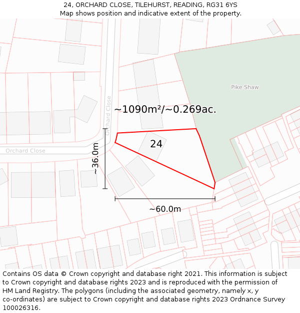 24, ORCHARD CLOSE, TILEHURST, READING, RG31 6YS: Plot and title map