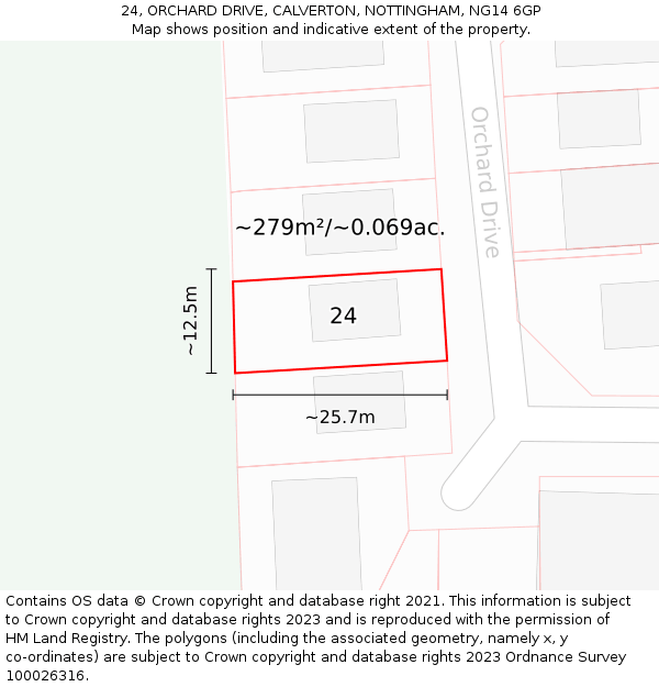 24, ORCHARD DRIVE, CALVERTON, NOTTINGHAM, NG14 6GP: Plot and title map