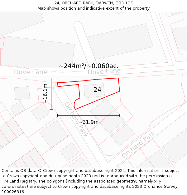 24, ORCHARD PARK, DARWEN, BB3 1DS: Plot and title map