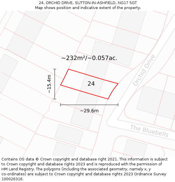 24, ORCHID DRIVE, SUTTON-IN-ASHFIELD, NG17 5GT: Plot and title map