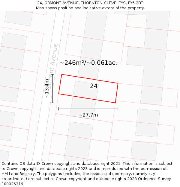 24, ORMONT AVENUE, THORNTON-CLEVELEYS, FY5 2BT: Plot and title map