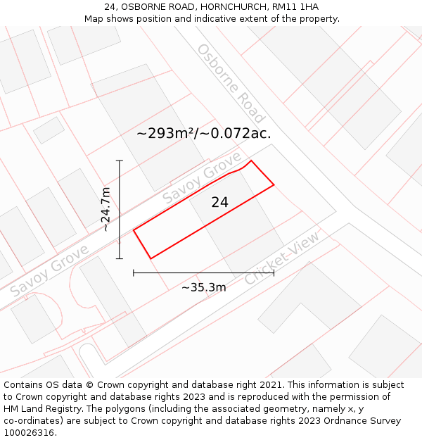 24, OSBORNE ROAD, HORNCHURCH, RM11 1HA: Plot and title map