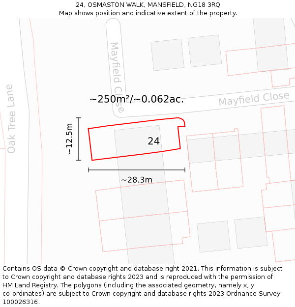 24, OSMASTON WALK, MANSFIELD, NG18 3RQ: Plot and title map