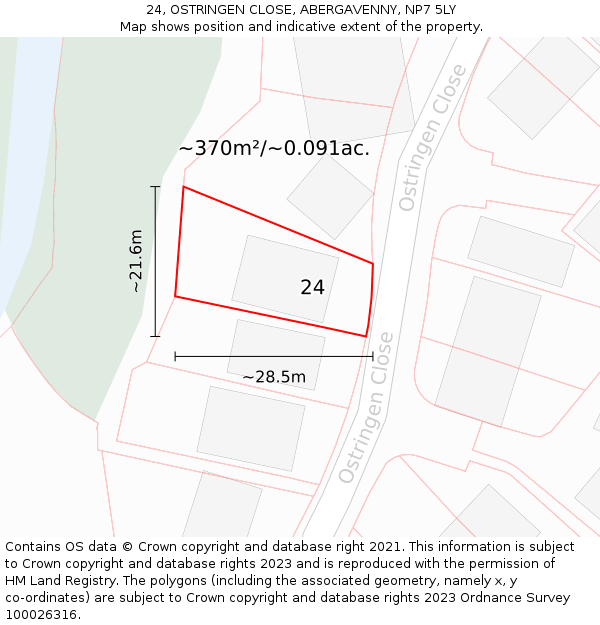 24, OSTRINGEN CLOSE, ABERGAVENNY, NP7 5LY: Plot and title map