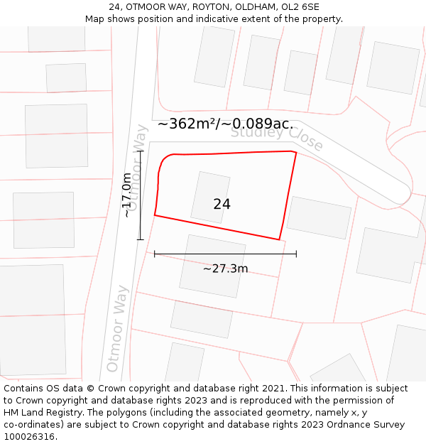 24, OTMOOR WAY, ROYTON, OLDHAM, OL2 6SE: Plot and title map