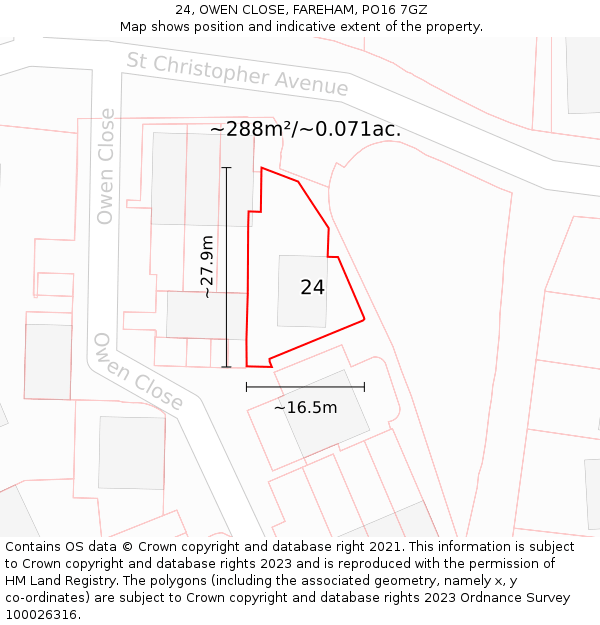 24, OWEN CLOSE, FAREHAM, PO16 7GZ: Plot and title map