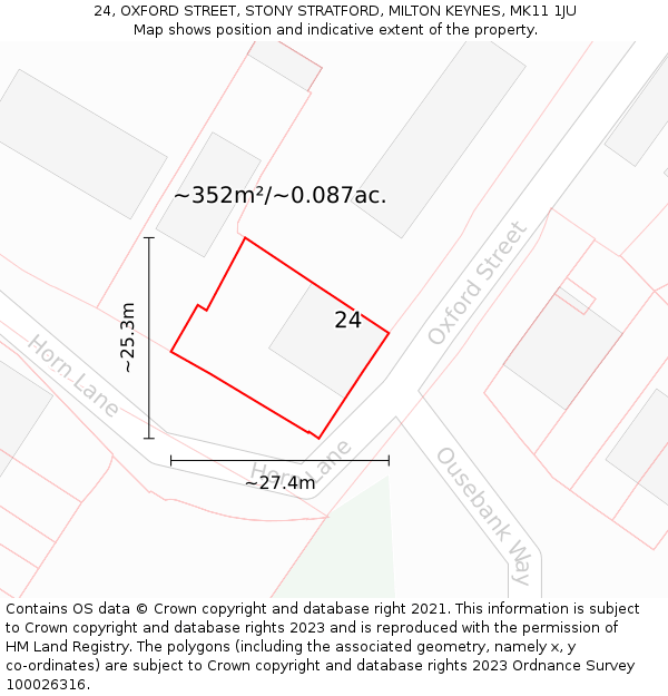 24, OXFORD STREET, STONY STRATFORD, MILTON KEYNES, MK11 1JU: Plot and title map