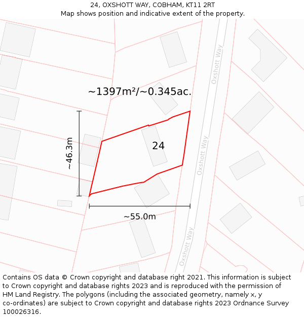 24, OXSHOTT WAY, COBHAM, KT11 2RT: Plot and title map