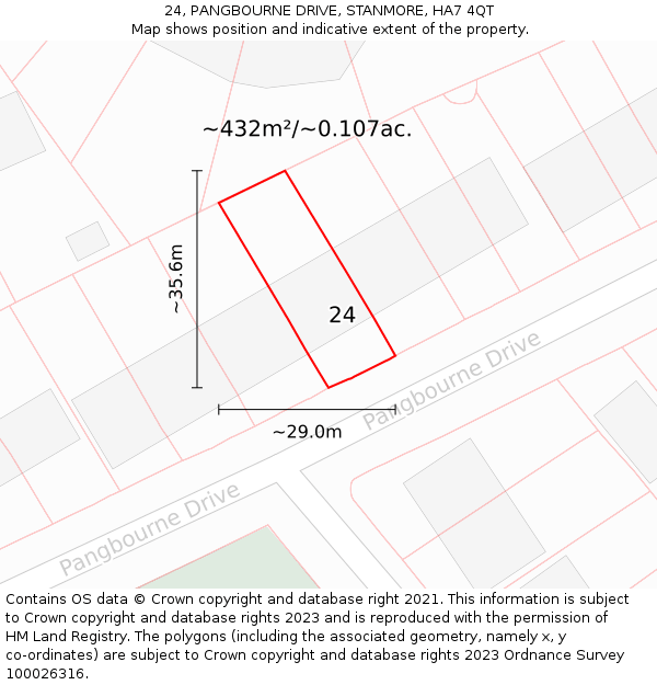 24, PANGBOURNE DRIVE, STANMORE, HA7 4QT: Plot and title map