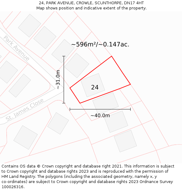 24, PARK AVENUE, CROWLE, SCUNTHORPE, DN17 4HT: Plot and title map