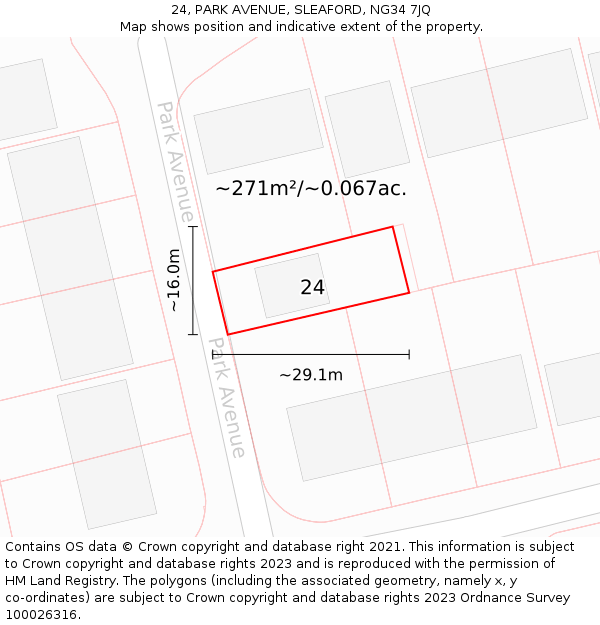 24, PARK AVENUE, SLEAFORD, NG34 7JQ: Plot and title map