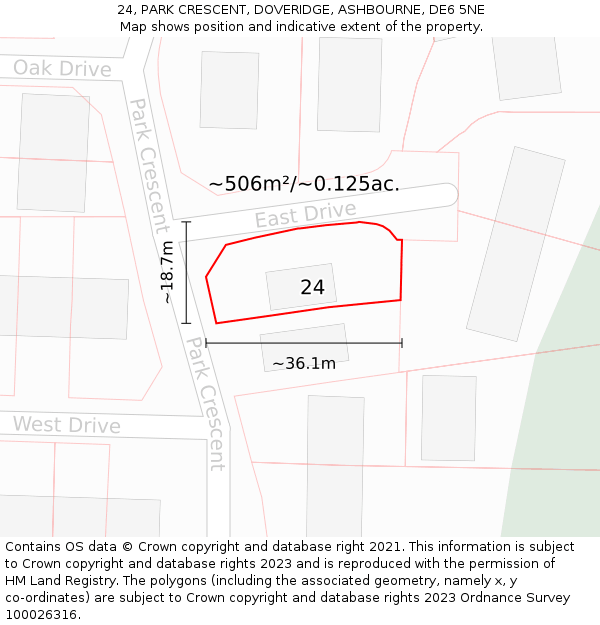 24, PARK CRESCENT, DOVERIDGE, ASHBOURNE, DE6 5NE: Plot and title map