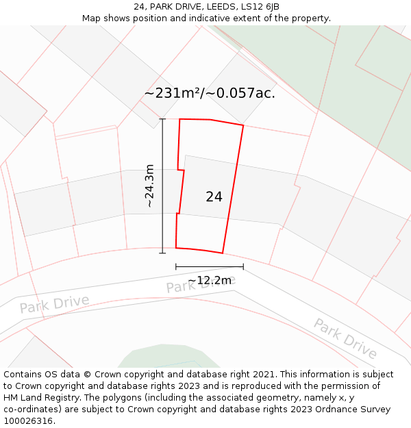 24, PARK DRIVE, LEEDS, LS12 6JB: Plot and title map