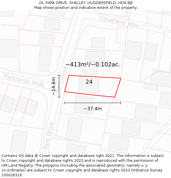 24, PARK DRIVE, SHELLEY, HUDDERSFIELD, HD8 8JE: Plot and title map