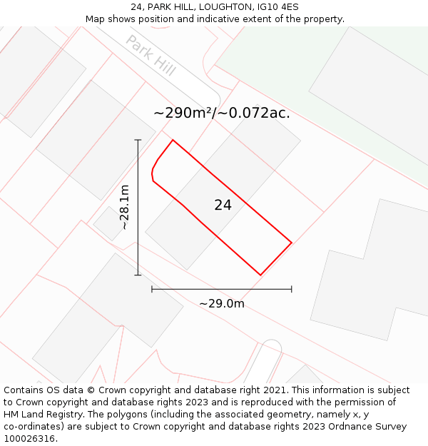 24, PARK HILL, LOUGHTON, IG10 4ES: Plot and title map