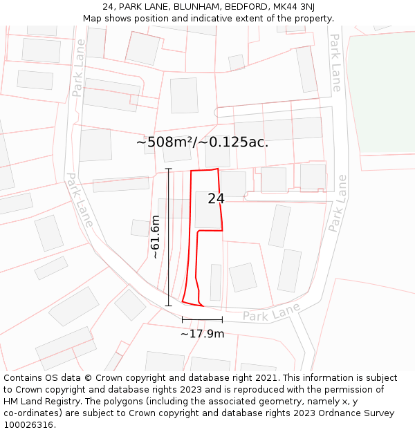 24, PARK LANE, BLUNHAM, BEDFORD, MK44 3NJ: Plot and title map