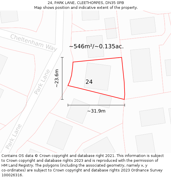 24, PARK LANE, CLEETHORPES, DN35 0PB: Plot and title map