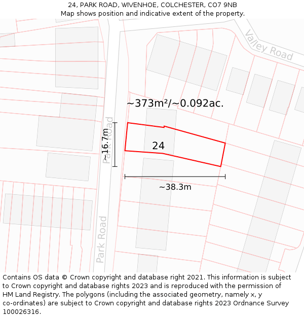 24, PARK ROAD, WIVENHOE, COLCHESTER, CO7 9NB: Plot and title map