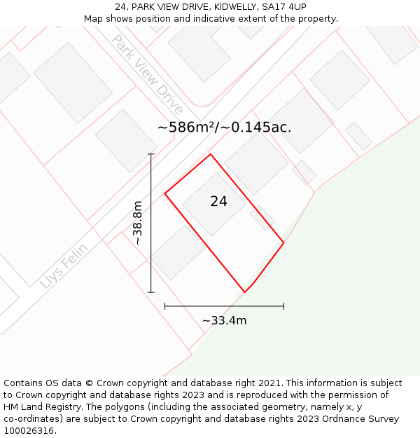 24, PARK VIEW DRIVE, KIDWELLY, SA17 4UP: Plot and title map