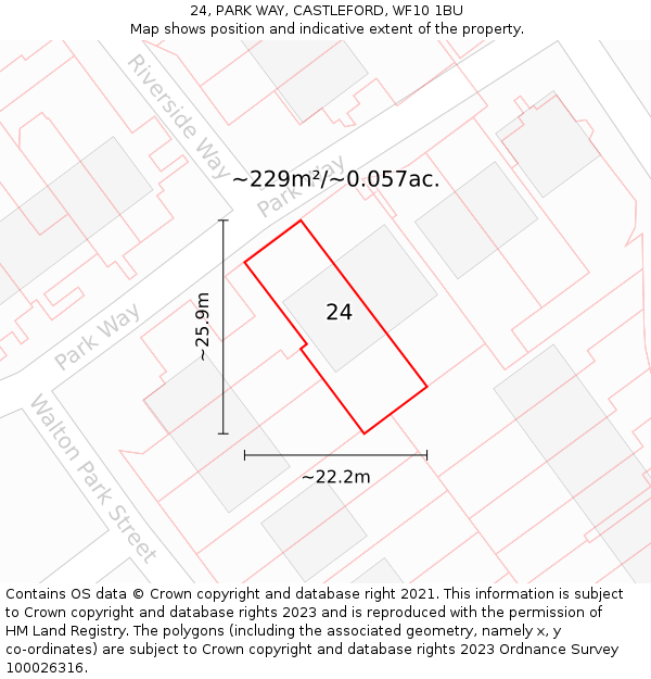 24, PARK WAY, CASTLEFORD, WF10 1BU: Plot and title map