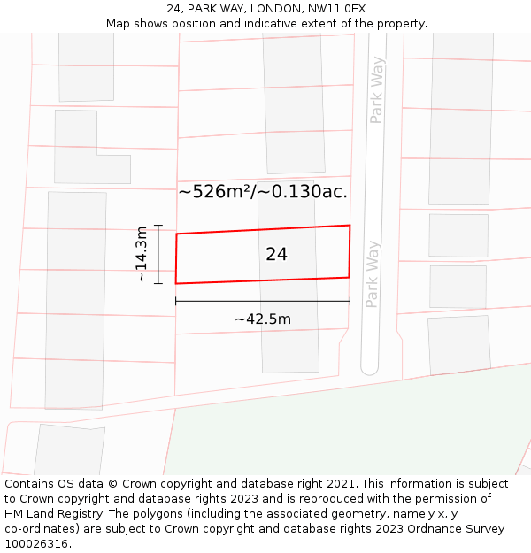 24, PARK WAY, LONDON, NW11 0EX: Plot and title map