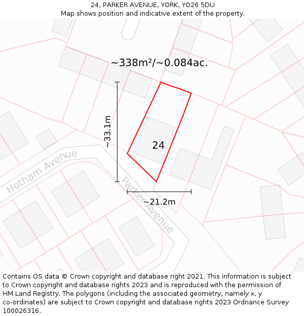 24, PARKER AVENUE, YORK, YO26 5DU: Plot and title map