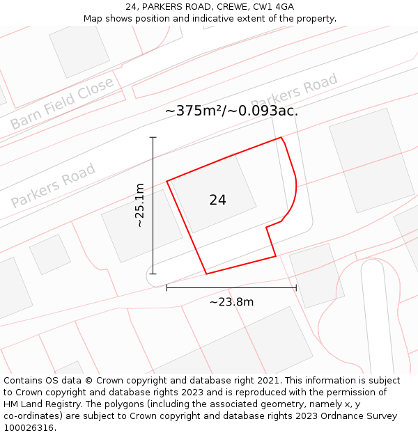 24, PARKERS ROAD, CREWE, CW1 4GA: Plot and title map