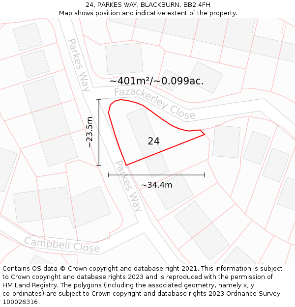 24, PARKES WAY, BLACKBURN, BB2 4FH: Plot and title map