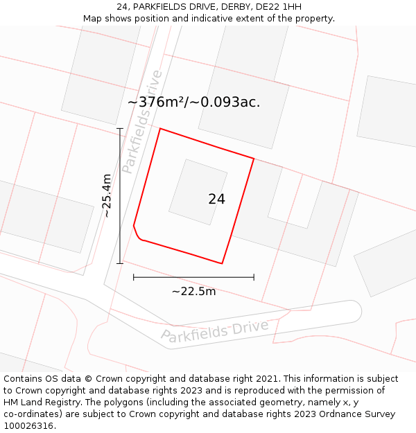 24, PARKFIELDS DRIVE, DERBY, DE22 1HH: Plot and title map